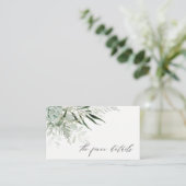 Dusky Green Leafy Fern Succulent Wedding Details Visitekaartje (Staand voorkant)