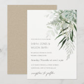 Dusky Green Leafy Fern Succulent Wedding Invite Bedankkaart (Voorkant / Achterkant)