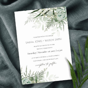 Dusky Green Leafy Fern Succulent Wedding Invite Bedankkaart