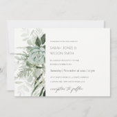 Dusky Green Leafy Fern Succulent Wedding Invite Bedankkaart (Voorkant)
