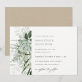 Dusky Green Leafy Fern Succulent Wedding Invite Bedankkaart (Voorkant / Achterkant)