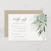 Dusky Green Leafy Fern Succulent Wedding RSVP Diet Informatiekaartje (Voorkant / Achterkant)