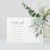 Dusky Green Leafy Fern Succulent Wedding RSVP Diet Informatiekaartje (Staand voorkant)