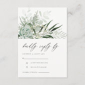 Dusky Green Leafy Fern Succulent Wedding RSVP Informatiekaartje (Voorkant)