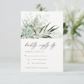 Dusky Green Leafy Fern Succulent Wedding RSVP Informatiekaartje (Staand voorkant)