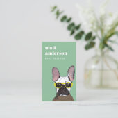 Dusky Green Retro Blue French Bulldog Dog Trainer Visitekaartje (Staand voorkant)