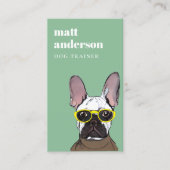 Dusky Green Retro Blue French Bulldog Dog Trainer Visitekaartje (Voorkant)