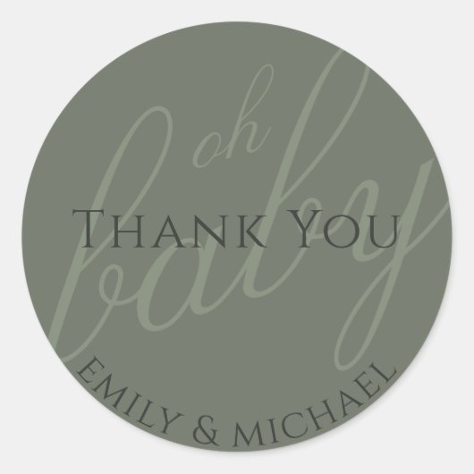 Dusky Green Sage Dank Je Baby Shower Modern Ronde Sticker (Voorkant)