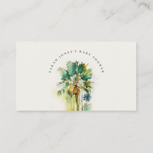 Dusky Green Tropical Palm Tree-Baby shower Informatiekaartje (Achterkant)