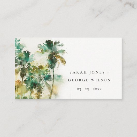 Dusky Green Tropical Palm Trees Wedding Website Informatiekaartje (Voorkant)