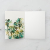 Dusky Green Tropical Waterverf Palm Trees Wedding Bedankkaart (Binnen)