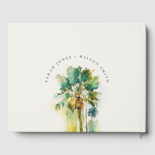 Dusky Green Tropical Waterverf Palm Trees Wedding Gastenboek (Achterkant)