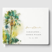 Dusky Green Tropical Waterverf Palm Trees Wedding Gastenboek (Voorkant)