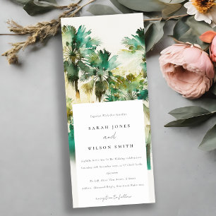 Dusky Green Tropical Waterverf Palm Trees Wedding Kaart