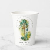 Dusky Green Tropical Waterverf Palm Trees Wedding Papieren Bekers (Voorkant)
