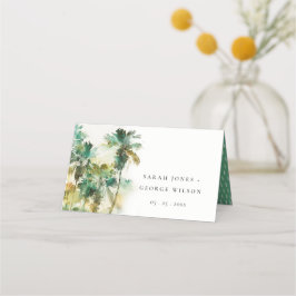 Dusky Green Tropical Waterverf Palm Trees Wedding Plaatskaartje