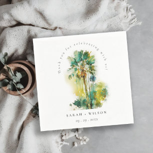 Dusky Green Tropical Waterverf Palm Trees Wedding Servet