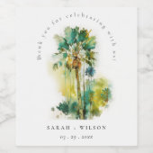 Dusky Green Tropical Waterverf Palm Trees Wedding Wijn Etiket (Enkel label)