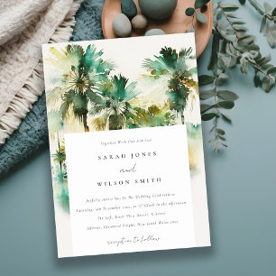 Dusky Green Tropische Waterverf Palmboom Bruiloft Kaart