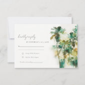 Dusky Green Yellow Tropical Palm Trees Wedding RSVP Kaartje (Voorkant)