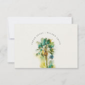 Dusky Green Yellow Tropical Palm Trees Wedding RSVP Kaartje (Achterkant)