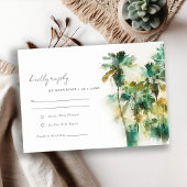 Dusky Green Yellow Tropical Palm Trees Wedding RSVP Kaartje