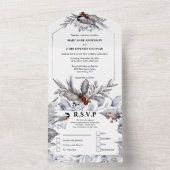 Dusky grijs bruin bos bossen vogels bruiloft all in one uitnodiging (Binnen)