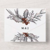 Dusky grijs bruin bos bossen vogels bruiloft all in one uitnodiging (Achterkant)