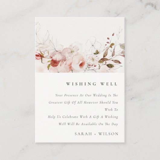 Dusky Herfst Marsala Bloemenbruiloft Wishing Well Informatiekaartje (Voorkant)