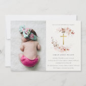 Dusky Herfst Marsala Bloemenkruis Foto Doop Kaart (Voorkant)