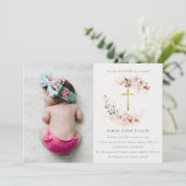 Dusky Herfst Marsala Bloemenkruis Foto Doop Kaart (Staand voorkant)