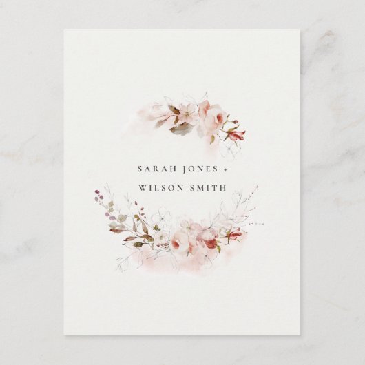 Dusky Herfst Marsala Blush Bloemen Bruiloft Detail Informatiekaartje (Achterkant)