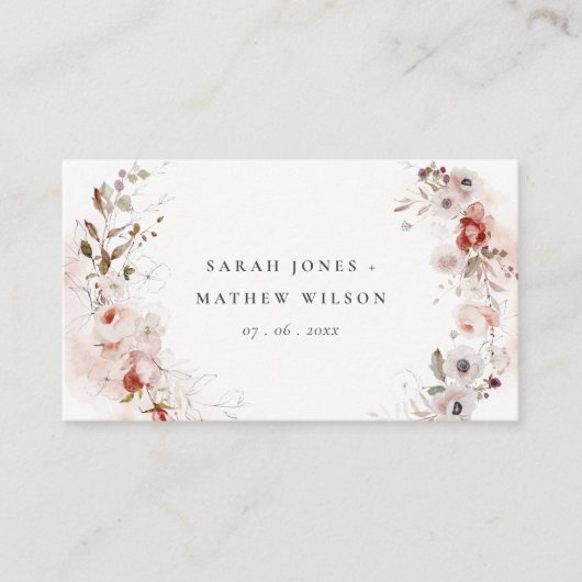 Dusky Herfst Marsala Blush Bloemen Bruiloft Websit Informatiekaartje (Voorkant)