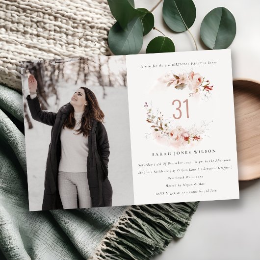 Dusky Herfst Marsala Blush Bloemen Foto Verjaardag Kaart