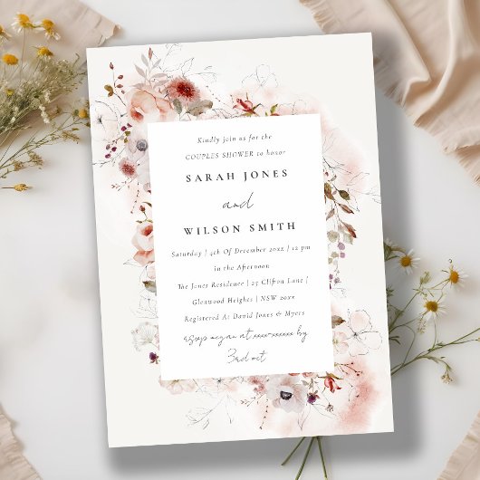 Dusky Herfst Marsala Blush Bloemen Koppels Douche Kaart