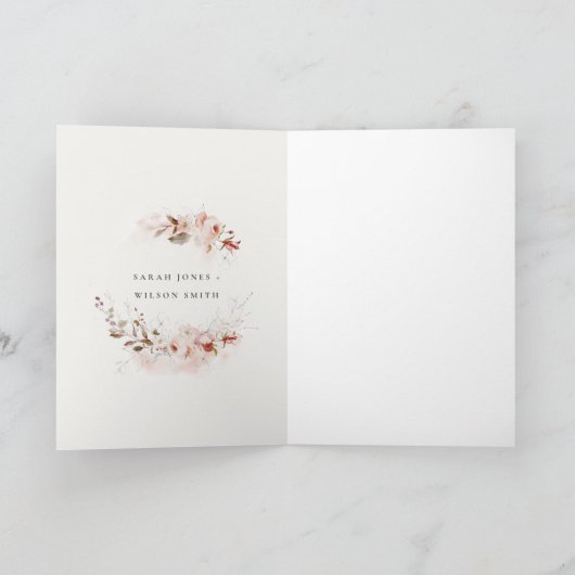 Dusky Herfst Marsala Blush Bloemen Krans Bruiloft Bedankkaart (Binnen)