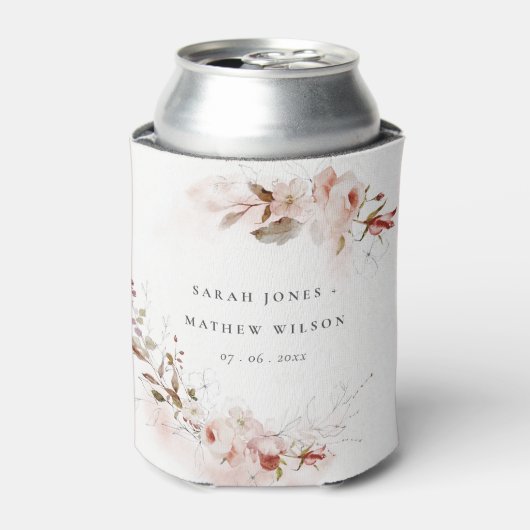 Dusky Herfst Marsala Blush Bloemen Krans Bruiloft Blikjeskoeler (Blikje Voorkant)