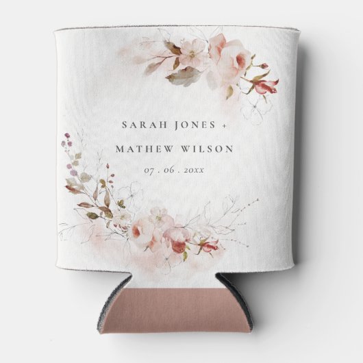 Dusky Herfst Marsala Blush Bloemen Krans Bruiloft Blikjeskoeler (Voorkant)