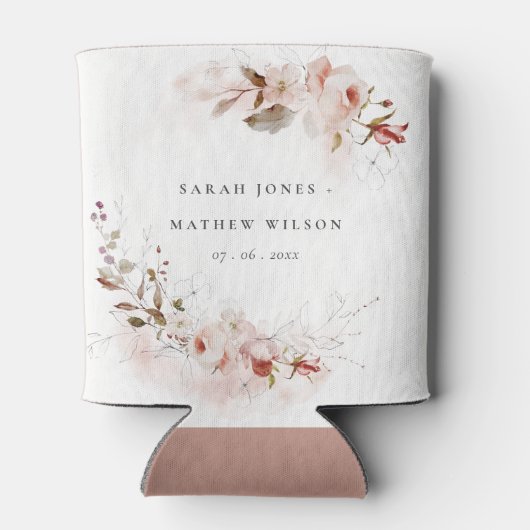 Dusky Herfst Marsala Blush Bloemen Krans Bruiloft Blikjeskoeler (Achterkant)