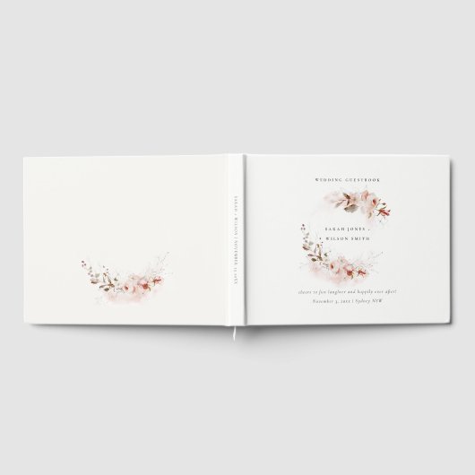 Dusky Herfst Marsala Blush Bloemen Krans Bruiloft Gastenboek (Volledig)