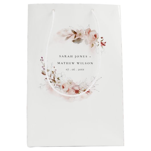 Dusky Herfst Marsala Blush Bloemen Krans Bruiloft Medium Cadeauzakje (Voorkant)