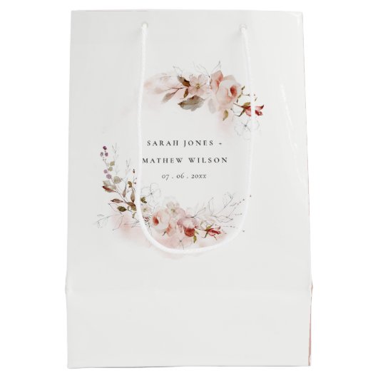 Dusky Herfst Marsala Blush Bloemen Krans Bruiloft Medium Cadeauzakje (Achterkant)