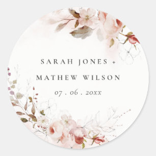 Dusky Herfst Marsala Blush Bloemen Krans Bruiloft Ronde Sticker