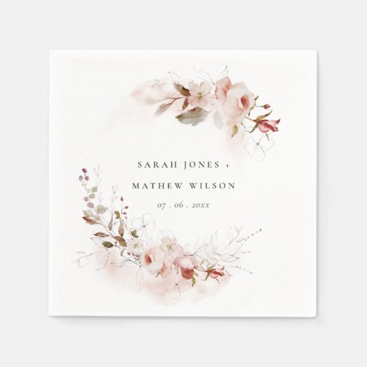 Dusky Herfst Marsala Blush Bloemen Krans Bruiloft Servet (Voorkant)