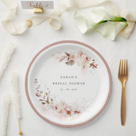 Dusky Herfst Marsala Blush Bloemen Vrijgezellenfee Papieren Bordje