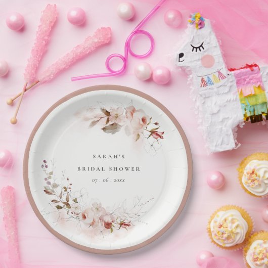 Dusky Herfst Marsala Blush Bloemen Vrijgezellenfee Papieren Bordje (Feest)