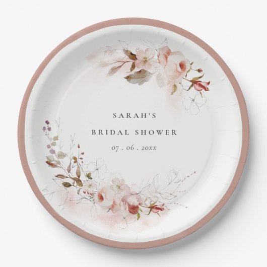 Dusky Herfst Marsala Blush Bloemen Vrijgezellenfee Papieren Bordje (Voorkant)