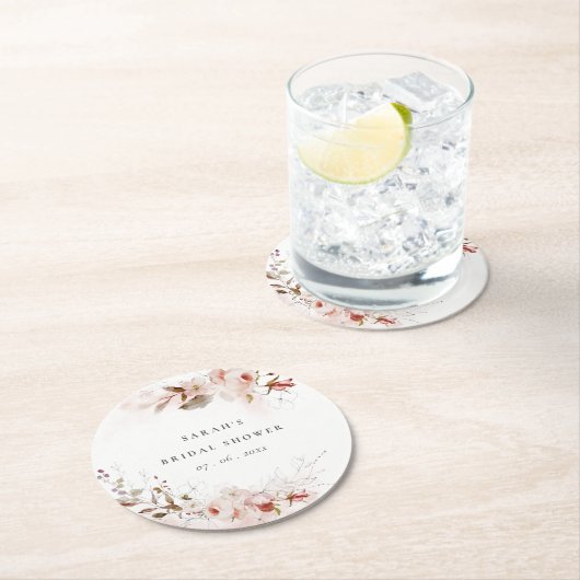 Dusky Herfst Marsala Blush Bloemen Vrijgezellenfee Ronde Kartonnen Onderzetter (Insitu)