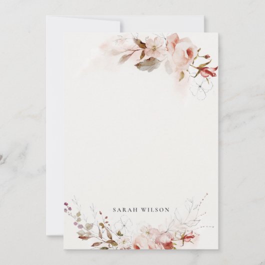 Dusky Herfst Marsala Blush Bloemen Waterverf Bruil Notitiekaartje (Voorkant)