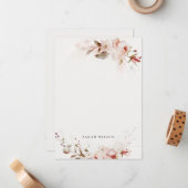 Dusky Herfst Marsala Blush Bloemen Waterverf Bruil Notitiekaartje (Voorkant / Achterkant in situ)